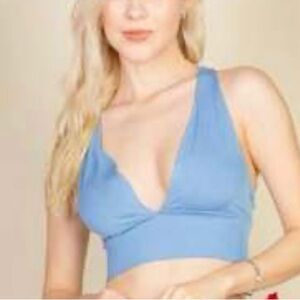 Shein blue deep v neck crop top large